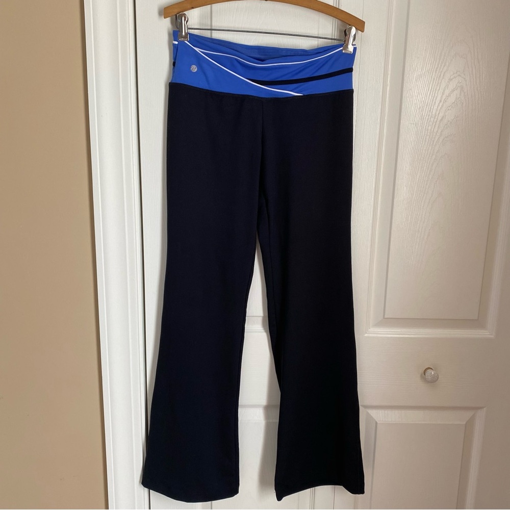Black Wide Flare Leg Yoga Pants Leggings M Bally Athletic Sporty Athleisure Gym